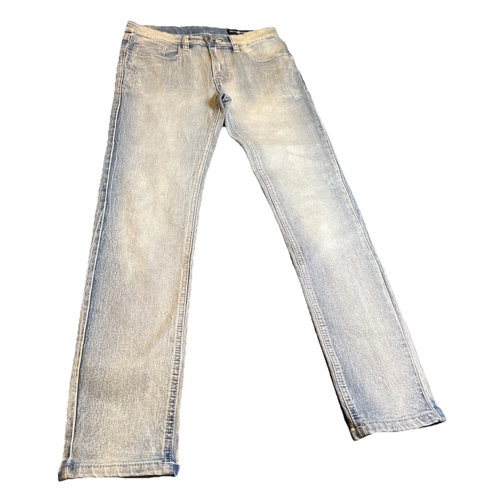 WT02 Men's 30x30 Light Wash‎ Stretch Jeans Slim Straight Blue Denim